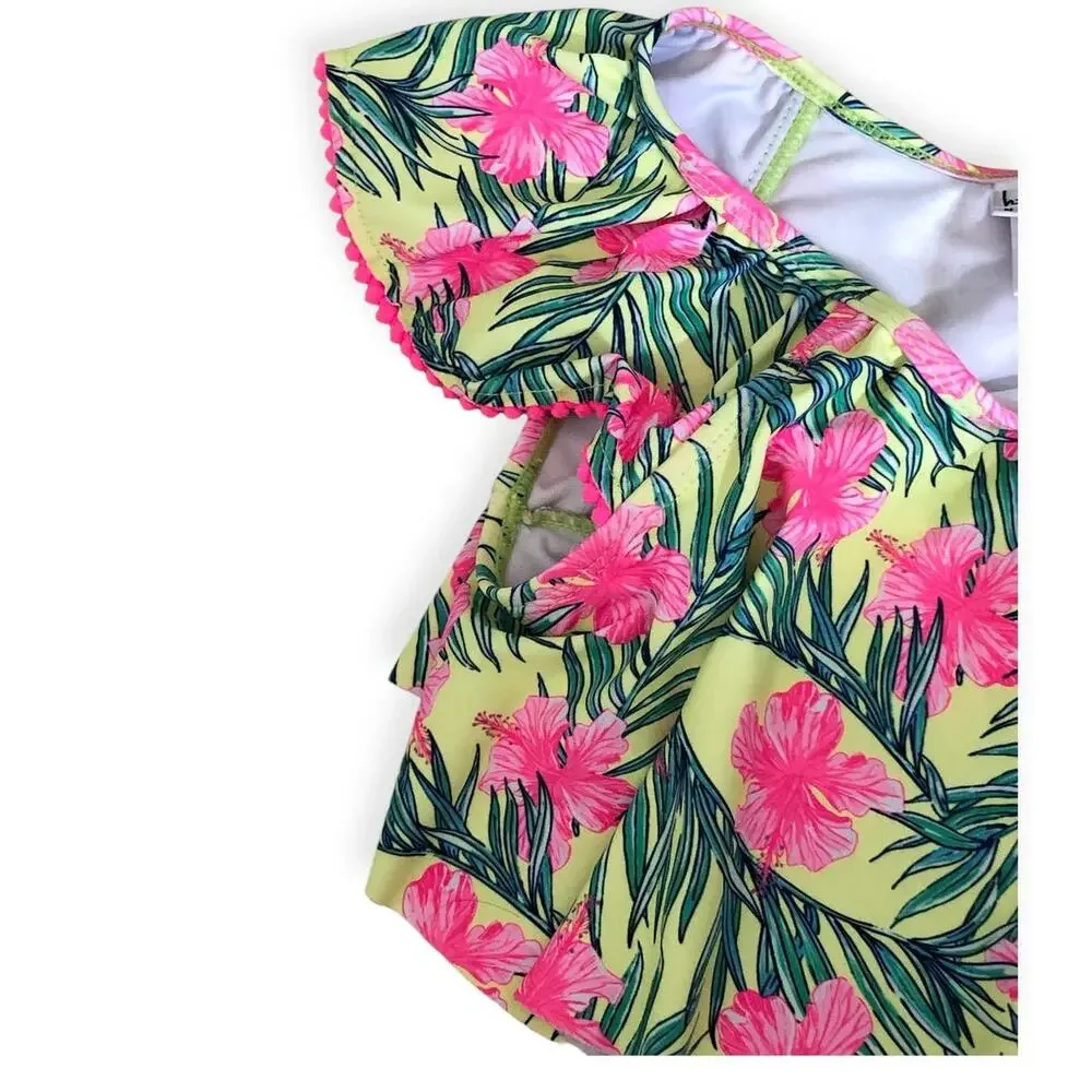 Nicole Miller New York Bikini Swimsuit Tropical Ruffle Size Large 12